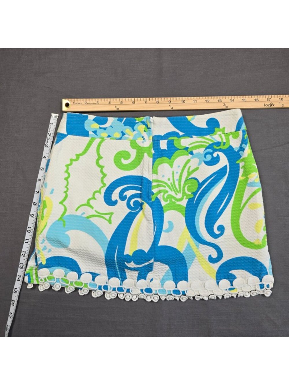 Lilly Pulitzer Size 2 Marigold Skort Skirt Blue Green Floral Crochet Hem - Picture 4 of 4